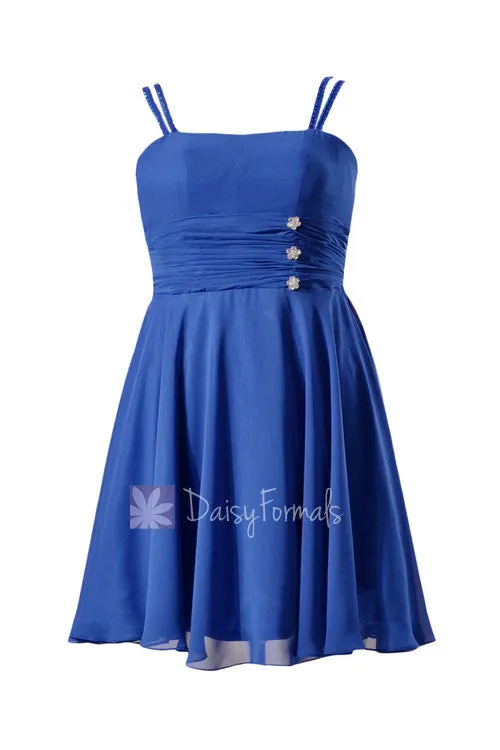 Plus Size Short Chiffon Bridesmaid Dress Beaded Prom Dress W/Straps(BM909)