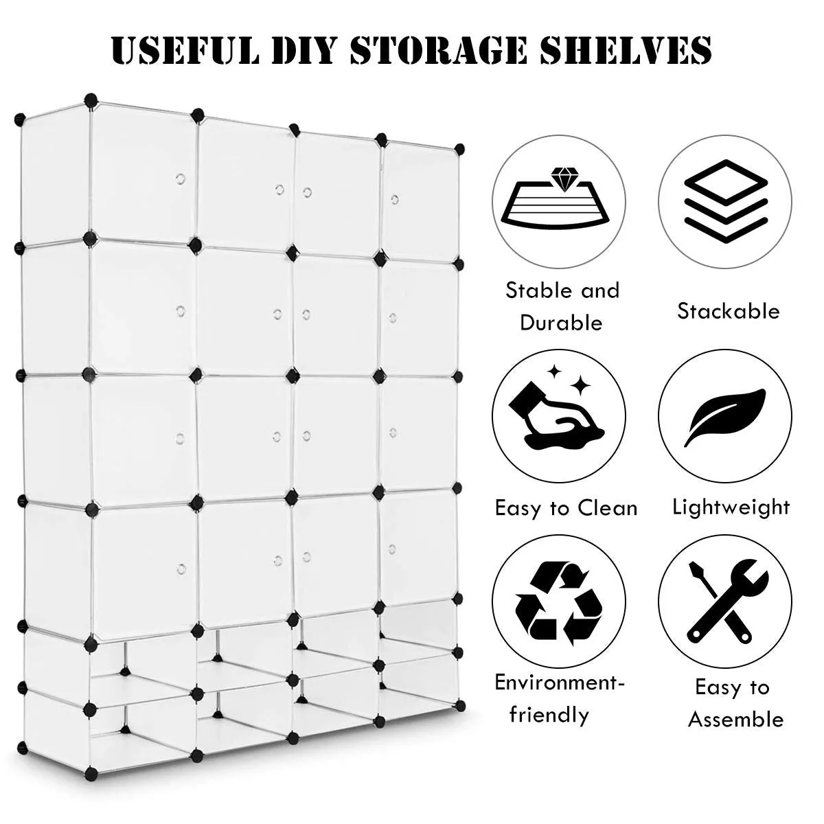 Portable Clothes Closet Wardrobe Bedroom Armoire DIY Storage Organizer Closet with Doors, 16 Cubes and 8 Shoe Racks