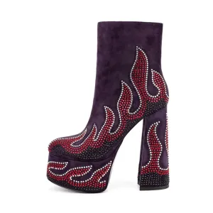 Pre Order:  Fiery Suede Rhinestones Platform Boots