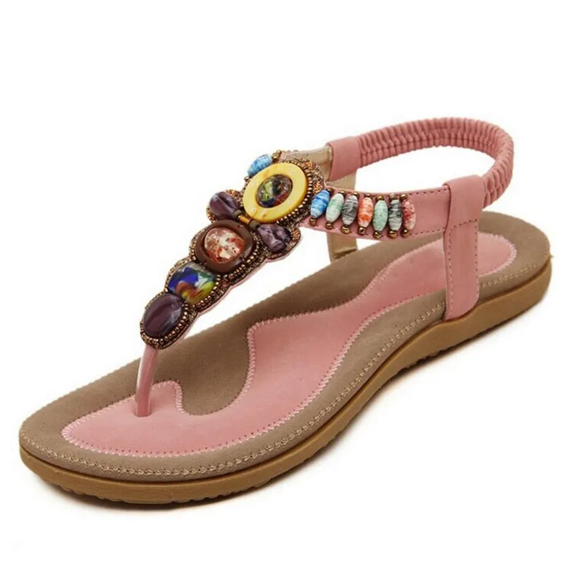 Purpdrank - Bohemian Women Sandals Gemstone Beaded Slippers Summer Beach Sandals Women Flip Flops Ladies Flat Sandals Shoes