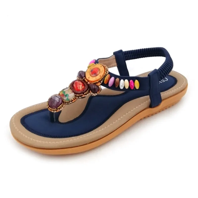 Purpdrank - Bohemian Women Sandals Gemstone Beaded Slippers Summer Beach Sandals Women Flip Flops Ladies Flat Sandals Shoes