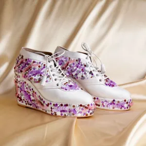 Purple Sequin embroidered Sneaker Wedges | Tiesta