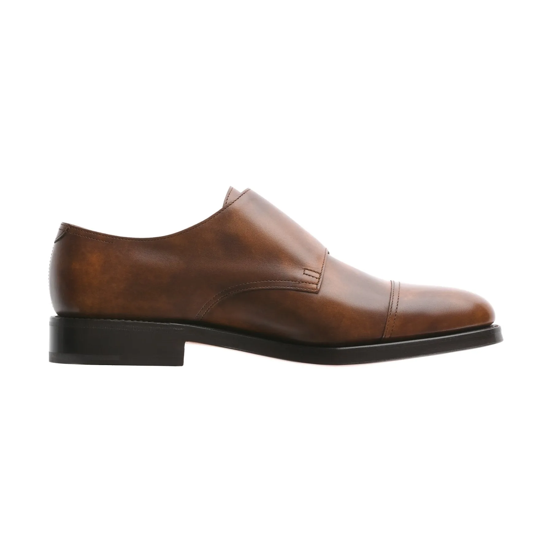 "William" Leather Double Monk with Hand-Stitched Cap Toe in Brown