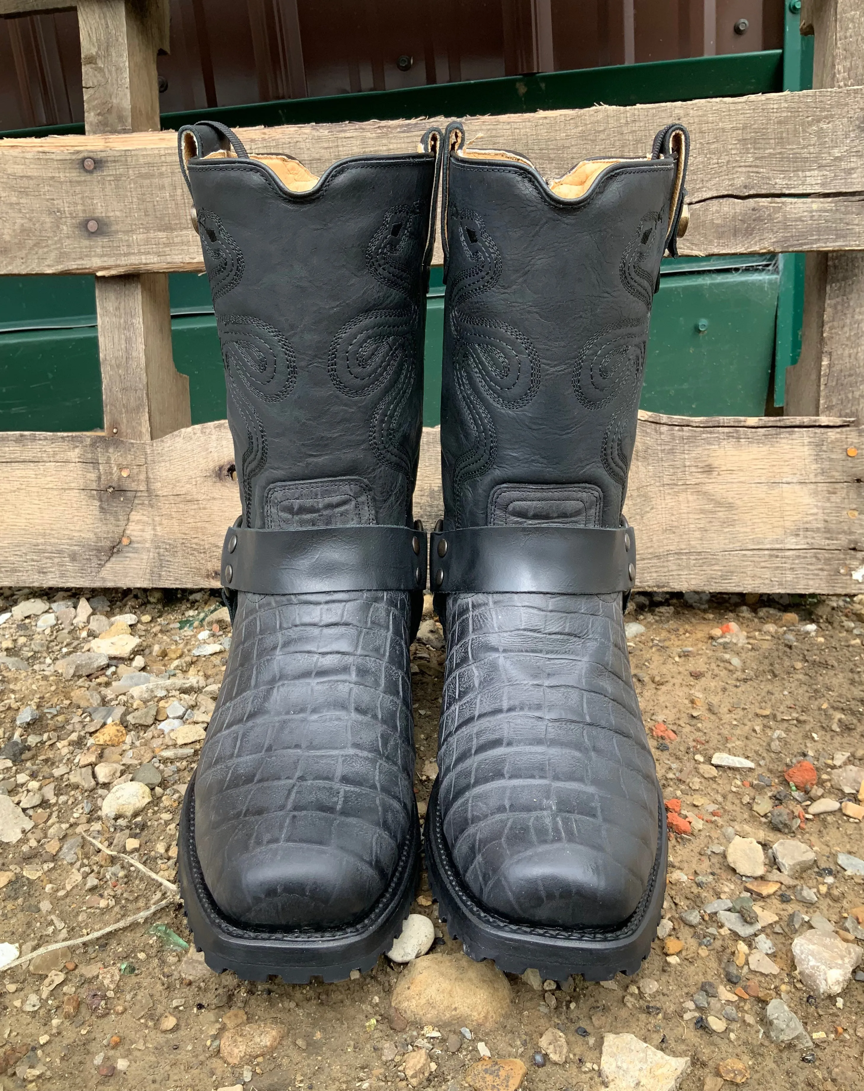 Roper Men's Burnished Black Embossed Caiman Biker CCS Harness Boot 8352-8432