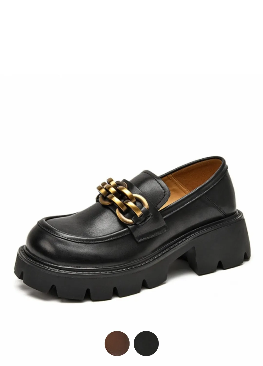 Rubby Women's Round Toe Platform Black Loafer Shoes