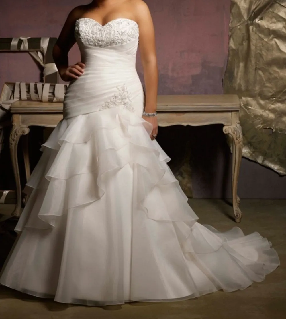 Ruffled Tiered organza plus size wedding dress at Bling Brides Bouquet online Bridal Store