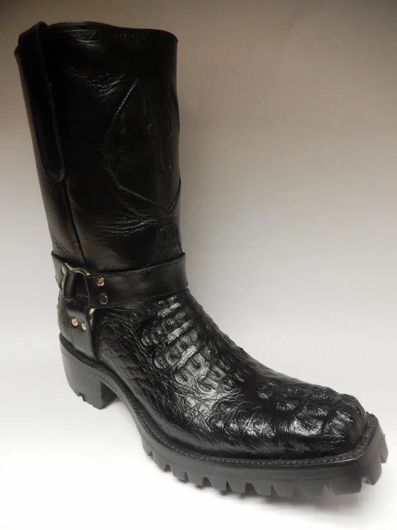 Safari Black Harness Crocodile Biker Boots