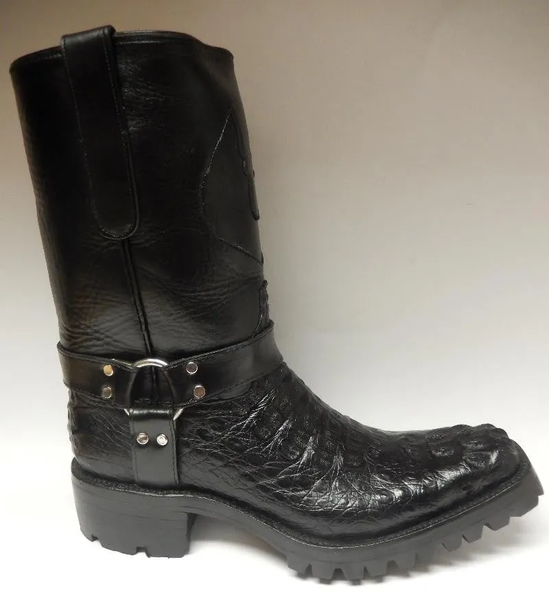 Safari Black Harness Crocodile Biker Boots