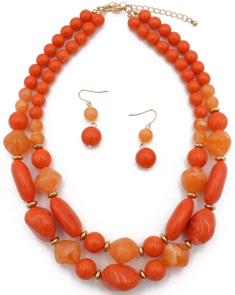 Shineland 2 Layer Jelly Colored Acrylic Handmade Statement Strand Chunky Beaded Fashion Jewelry