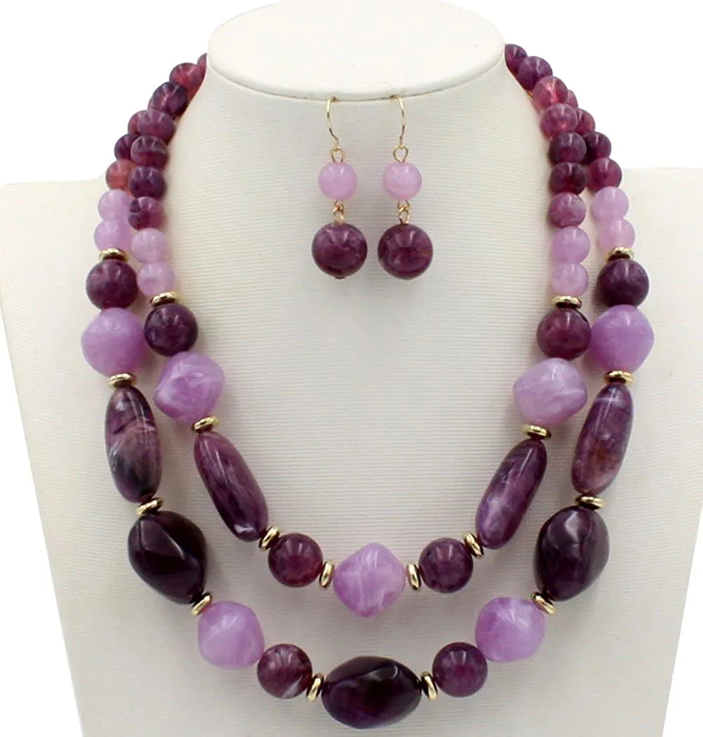 Shineland 2 Layer Jelly Colored Acrylic Handmade Statement Strand Chunky Beaded Fashion Jewelry