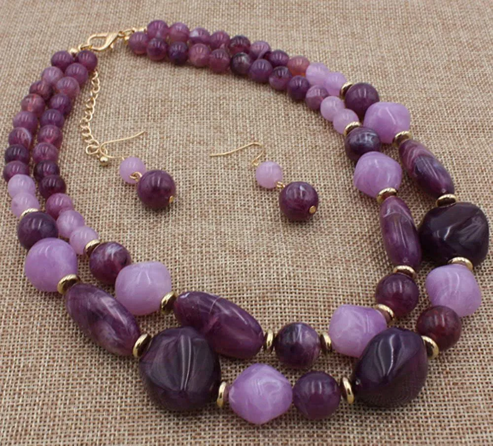 Shineland 2 Layer Jelly Colored Acrylic Handmade Statement Strand Chunky Beaded Fashion Jewelry