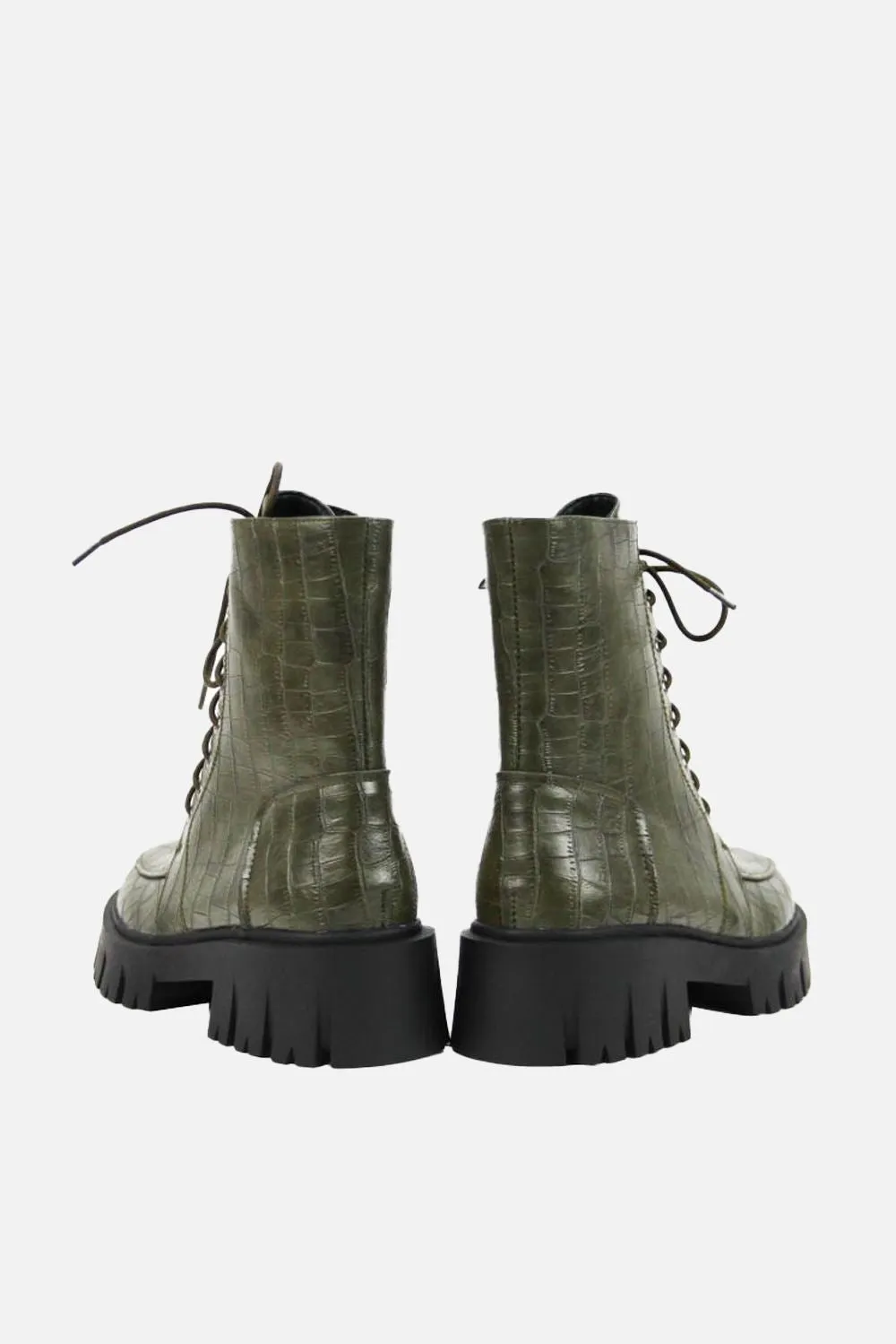 Shirmyl Chunky Sole Lace-up Biker Ankle Boots in Olive