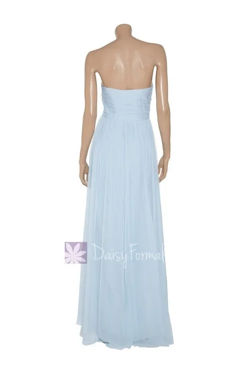 Simple Floor Length White Chiffon Prom Dress Strapless Beaded Evening Dress(3SP131)