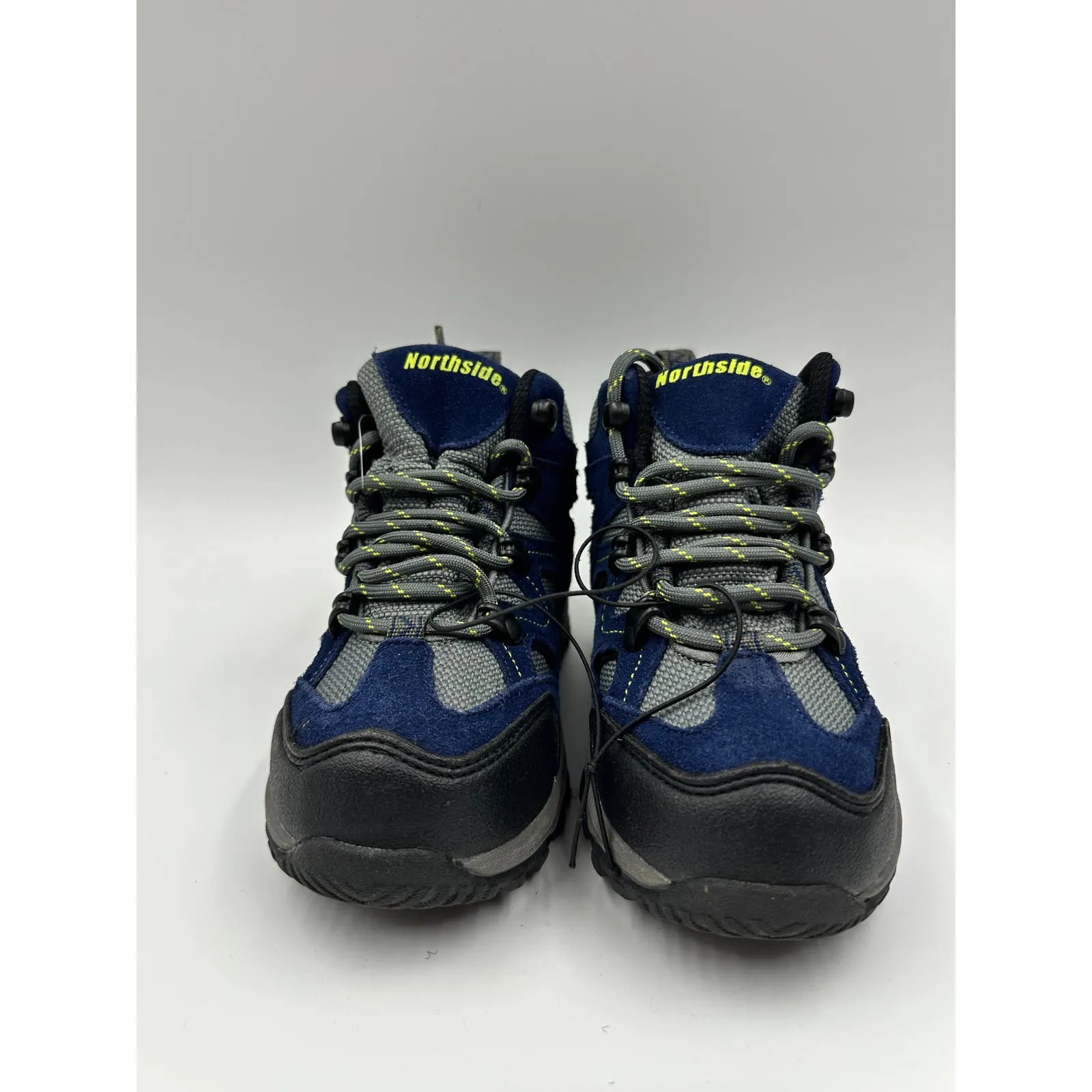 Small Kid Size 13.5, Navy & Gray Suede High Top Hikers w/ Rugged Rubber Toe Caps