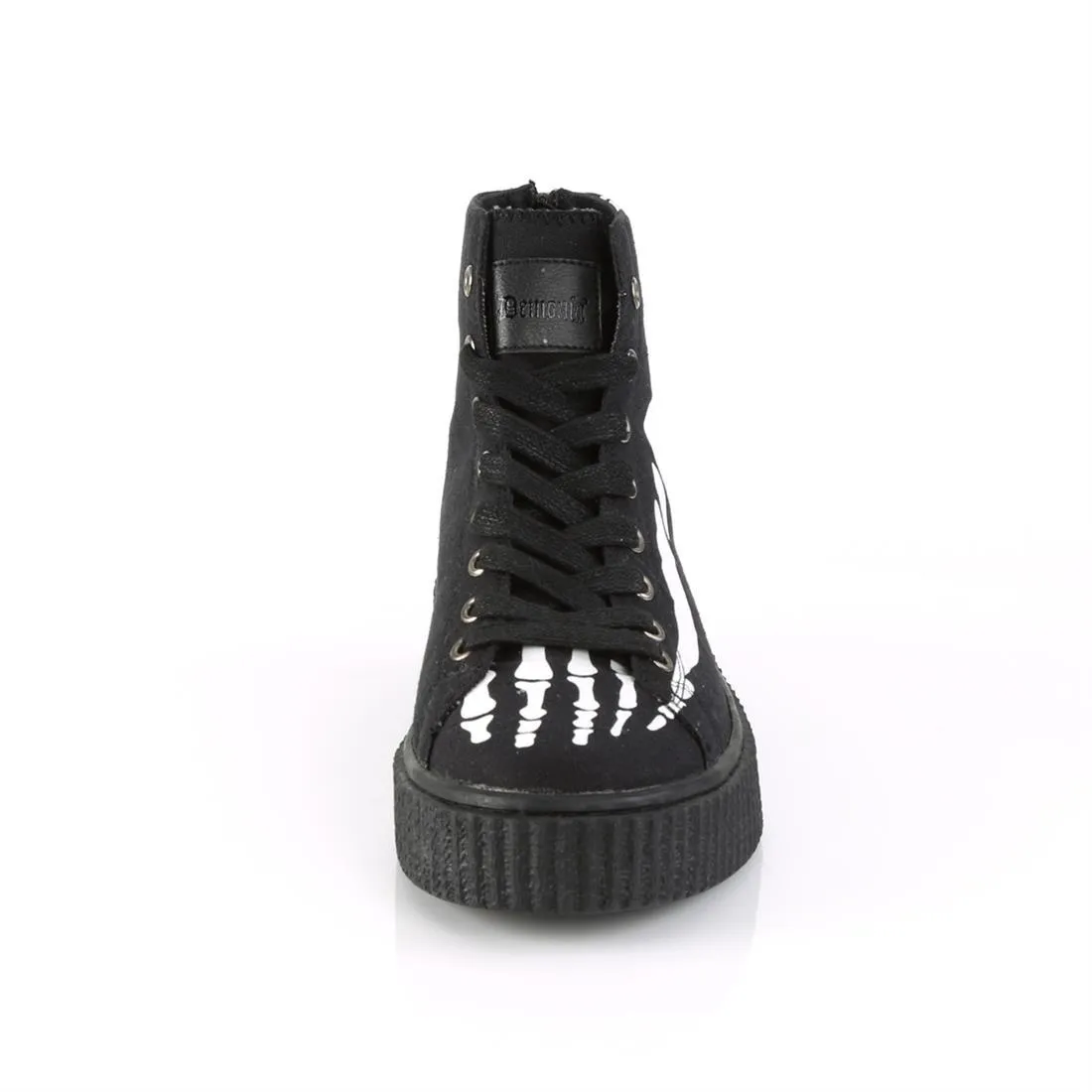 Sneeker-252 Black Canvas Hi-Top Sneaker Platform Creeper Shoe w/ X-Ray Bone Print