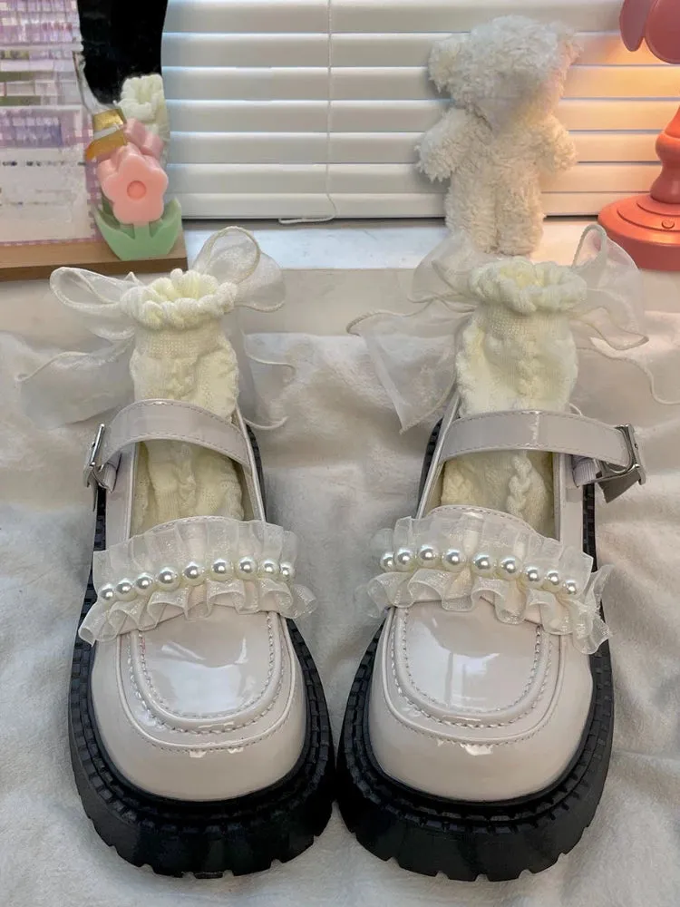 Sohiwoo Summer Mary Janes Japanese Style Fashion Shoes Girls Lolita Kawaii Black Shoes Beaded Buckle Vintage Sandals Women Casual