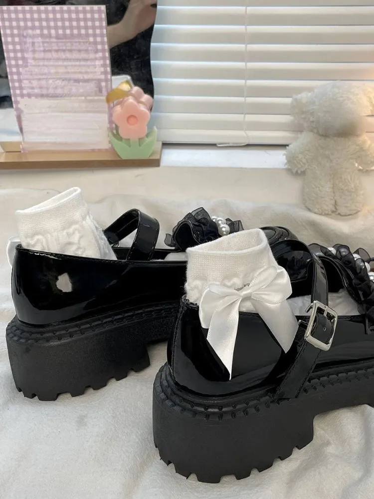 Sohiwoo Summer Mary Janes Japanese Style Fashion Shoes Girls Lolita Kawaii Black Shoes Beaded Buckle Vintage Sandals Women Casual