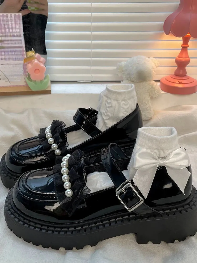 Sohiwoo Summer Mary Janes Japanese Style Fashion Shoes Girls Lolita Kawaii Black Shoes Beaded Buckle Vintage Sandals Women Casual