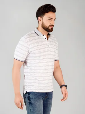 Star White Printed Slim Fit Polo T-shirt | JadeBlue