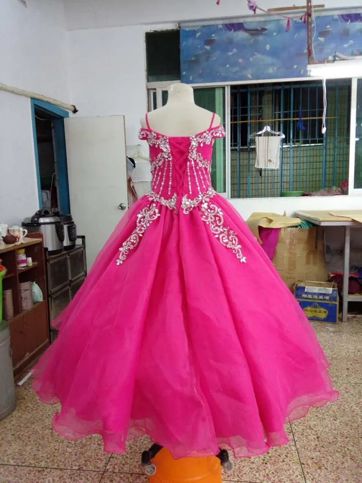 Stunning Glass Crystal Beaded Bodice Little Girl Long Pageant Dress