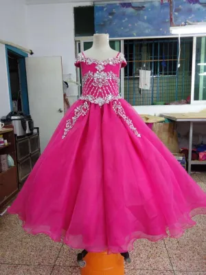 Stunning Glass Crystal Beaded Bodice Little Girl Long Pageant Dress