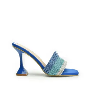 Stylish Blue Beaded High Heels | 598K-Q