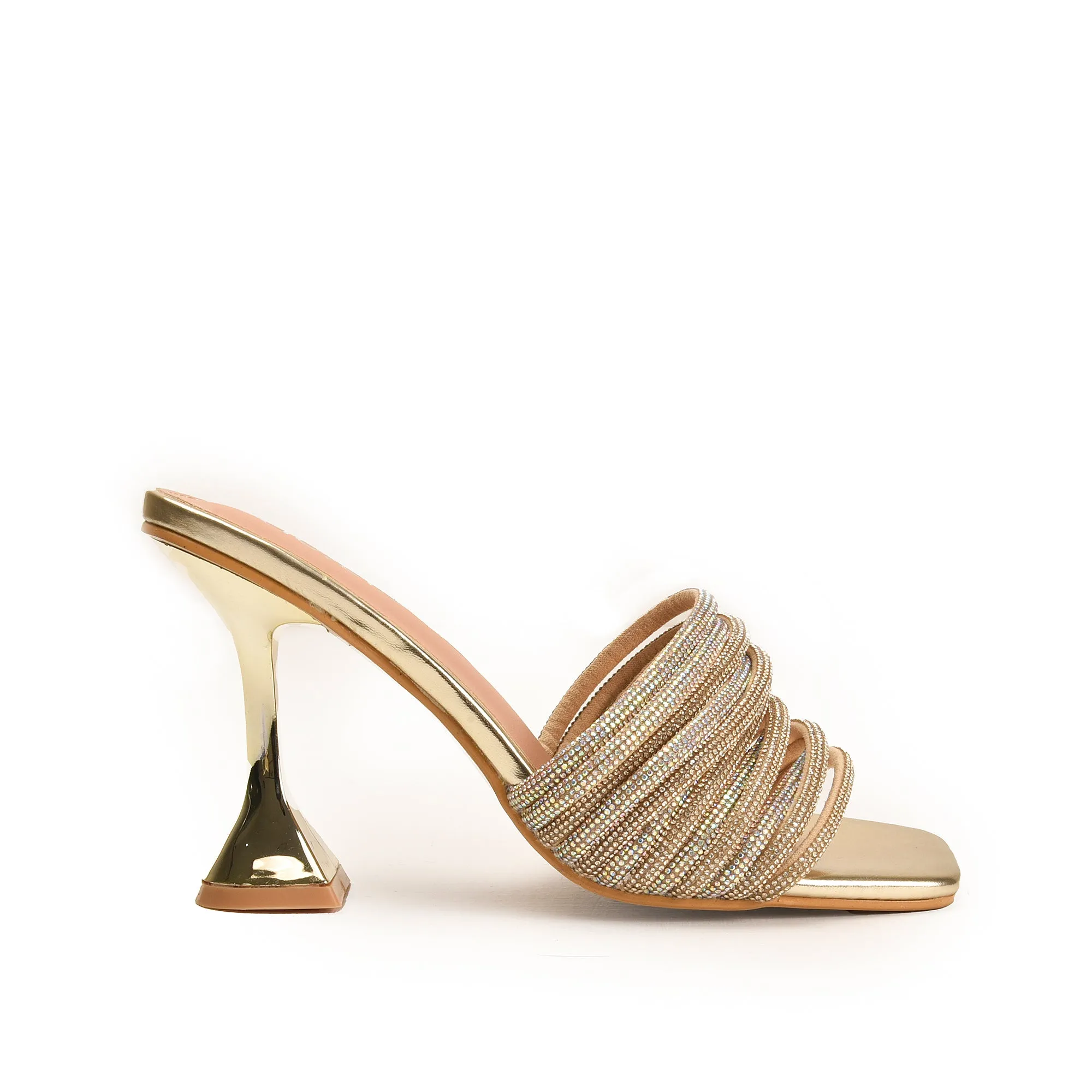 Stylish Gold Beaded High Heels | 577L-X