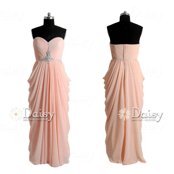 Sweetheart Long Apricot Prom Dress Beaded A-line Chiffon Evening Dress(PR72168)