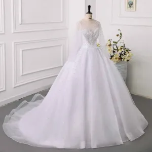 Sweetheart Wedding Dresses for Bride Backless Tulle Beaded Bridal Gowns Fall / Winter Wedding