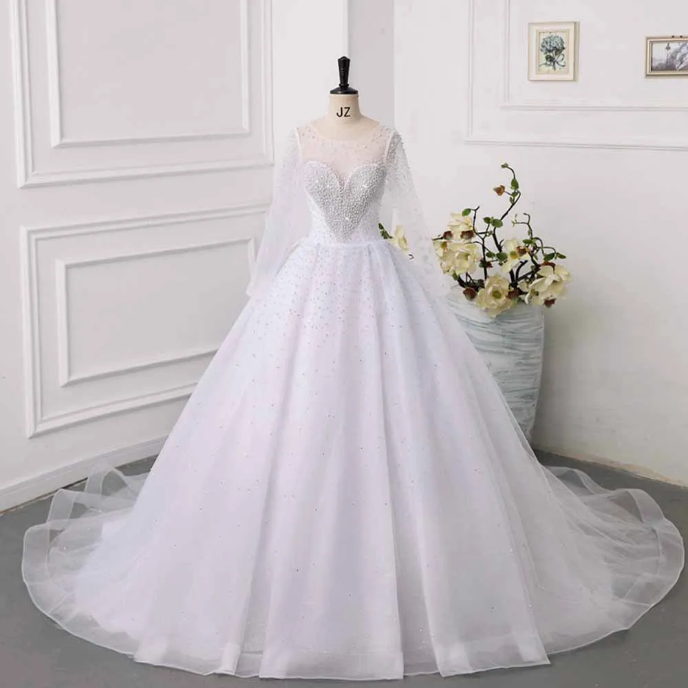 Sweetheart Wedding Dresses for Bride Backless Tulle Beaded Bridal Gowns Fall / Winter Wedding