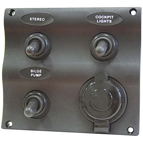 Switch Panel - Water Resistant - Wave Pattern Style - 3 Switches   1 Cigarette Plug Socket