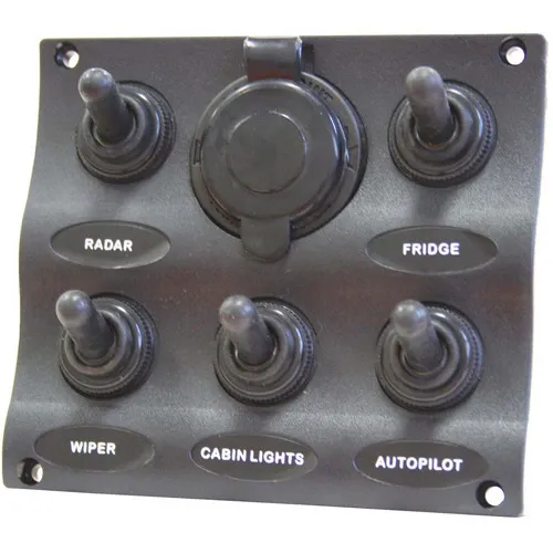 Switch Panel - Water Resistant - Wave Pattern Style - 5 Switches   1 Cigarette Plug Socket