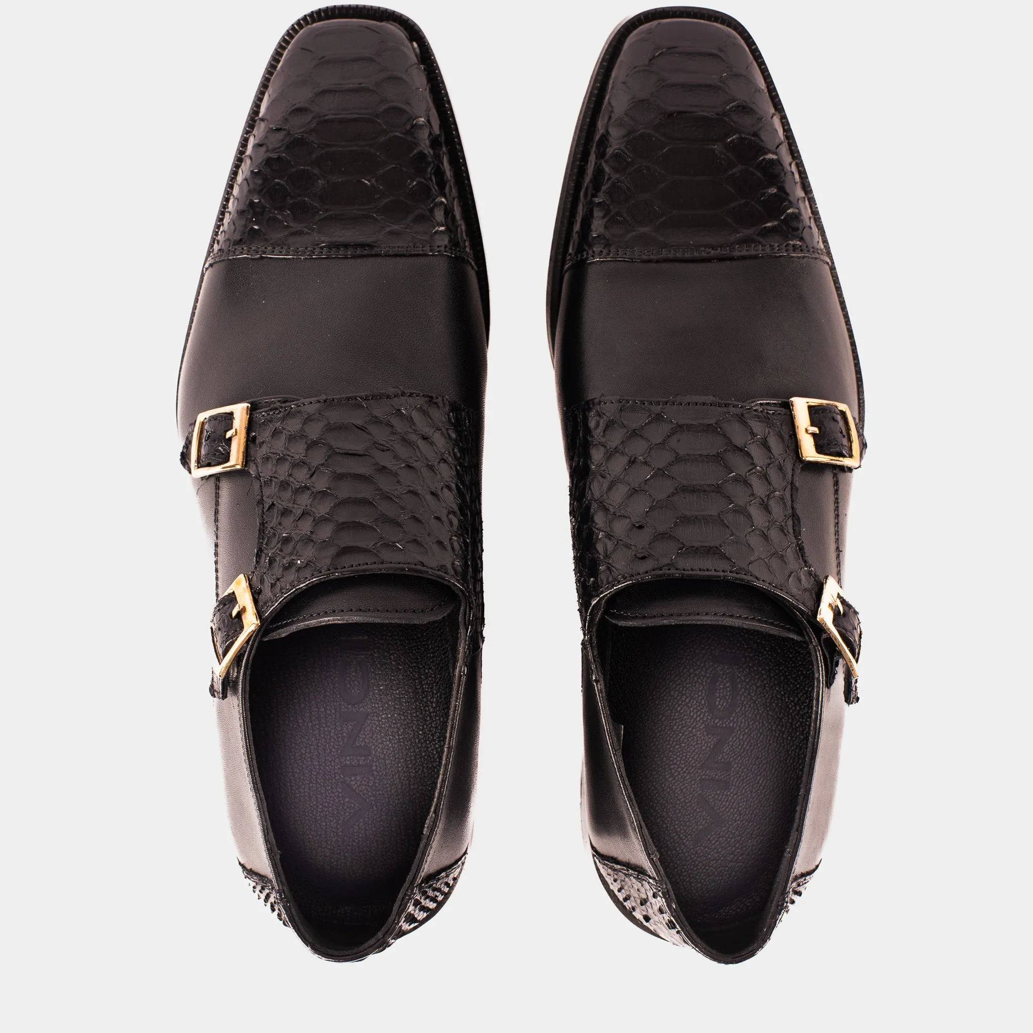 The Bishkek Black Leather Cap Toe Double Monk Strap Men Shoe