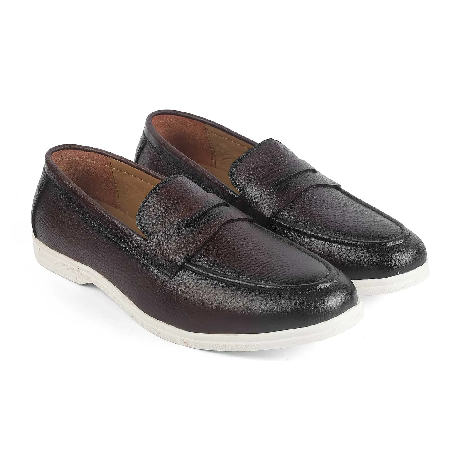 Tresmode Ferra Brown Men's Leather Driving Penny Loafers