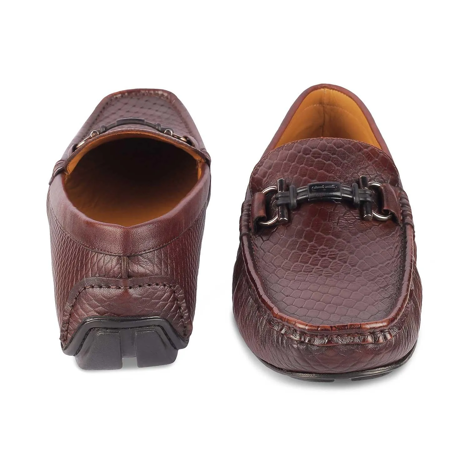 Tresmode Ferro Brown Men's Textured Leather Driving Loafers