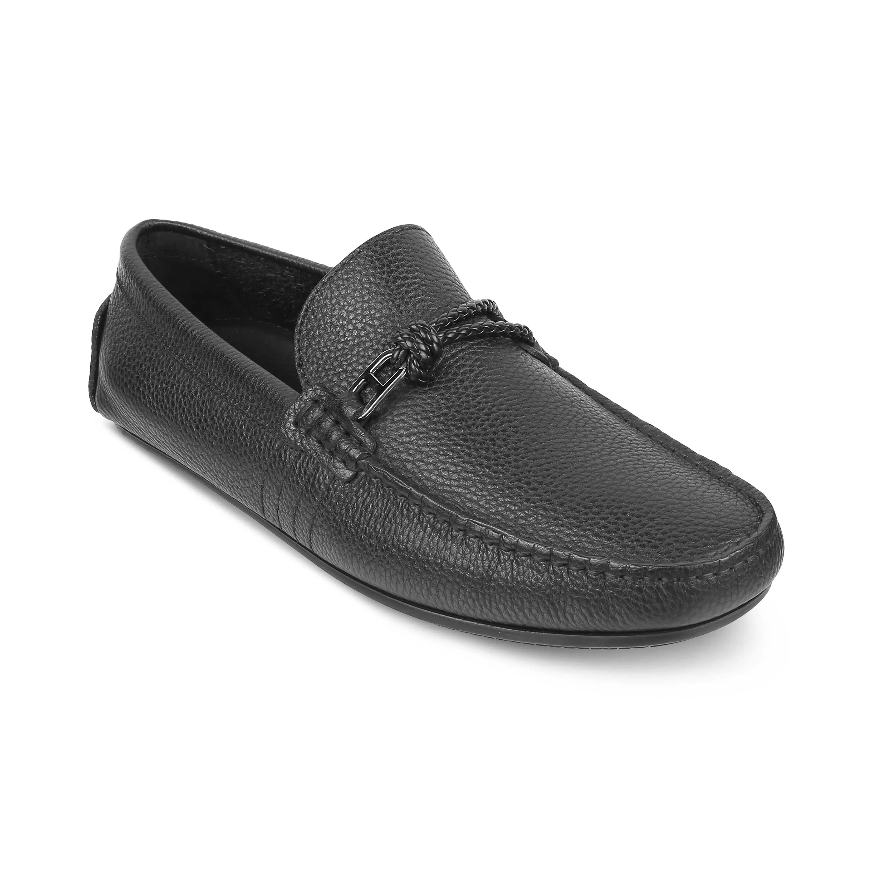 Tresmode Monoc Black Men's Leather Driving Loafers