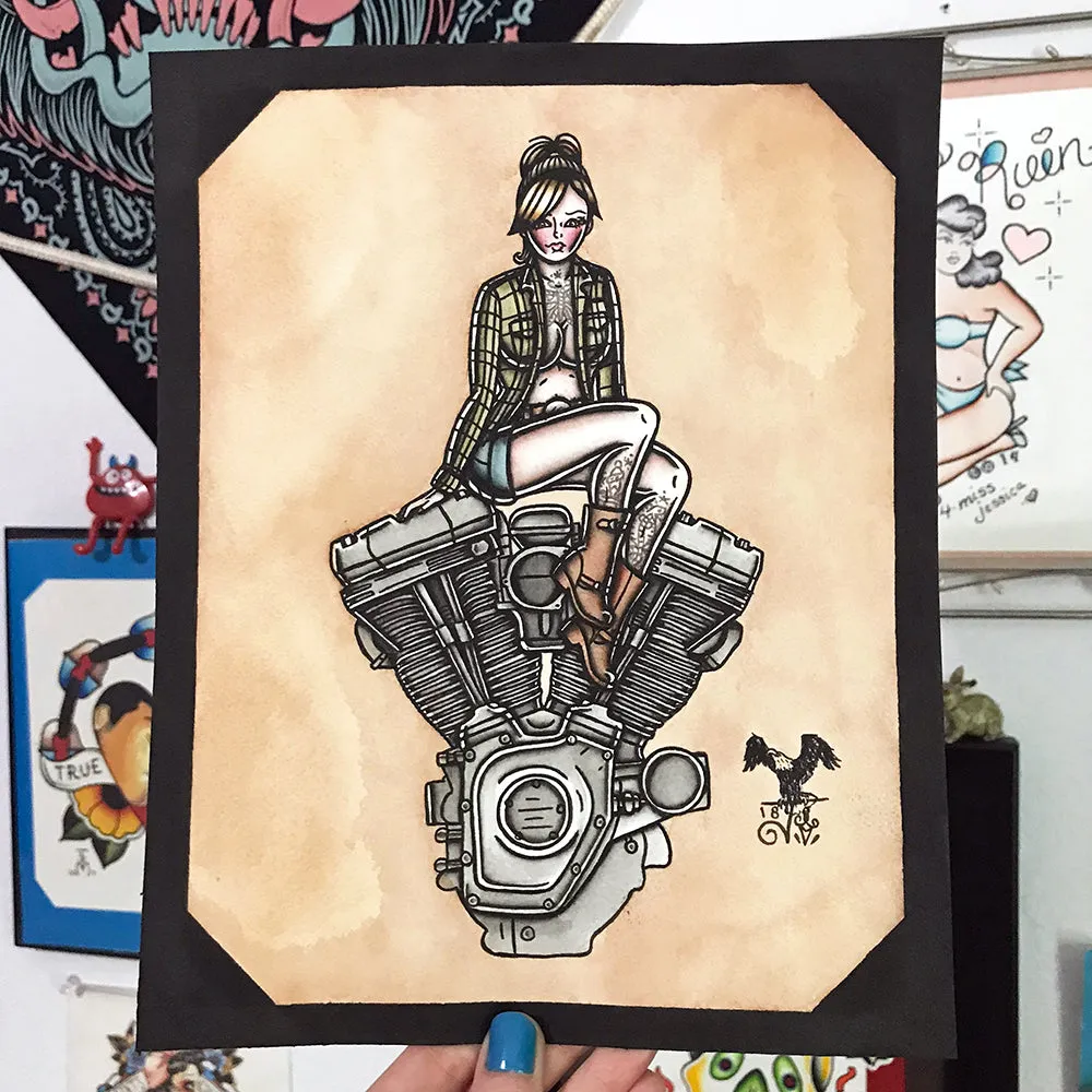 Twin Cam Engine Pinup Print