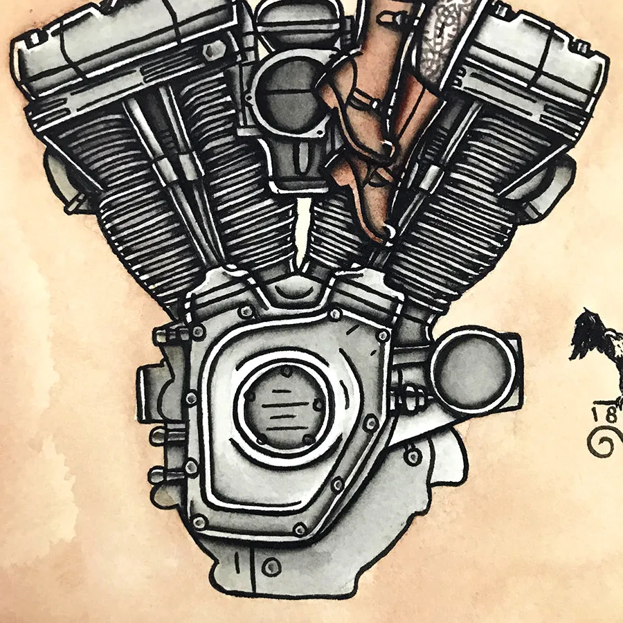 Twin Cam Engine Pinup Print