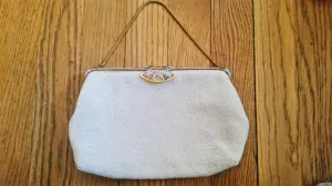 Vintage 40's French DORMAR FRANCE Bead Evening Bag Purse WHITE Pearl Clutch Vegan