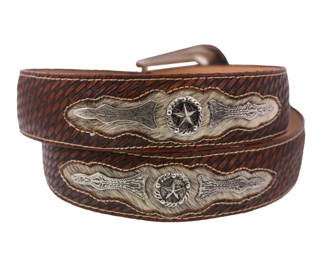 Western Cowboy Leather Belt Ranger Star Concho Cognac - #RNG