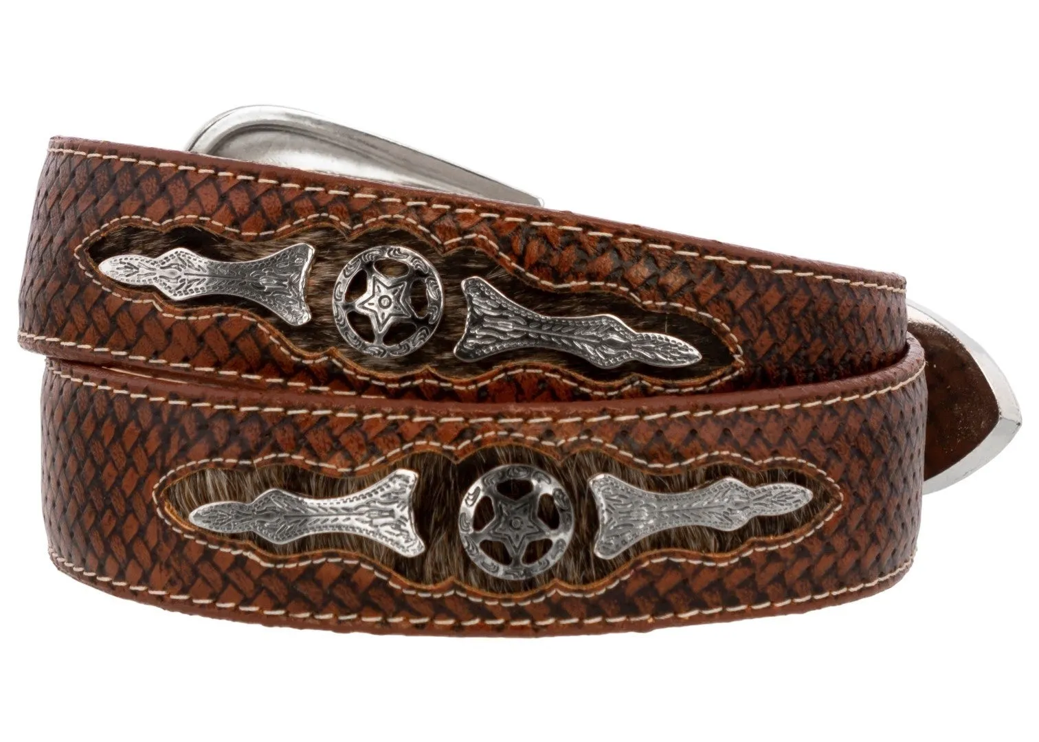 Western Cowboy Leather Belt Ranger Star Concho Cognac - #RNG