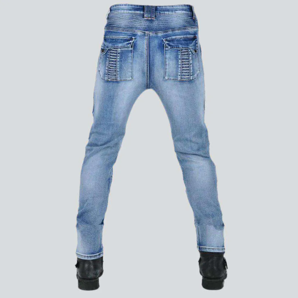 Whiskered men's biker jeans