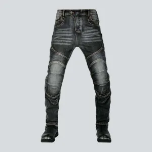 Whiskered men's biker jeans