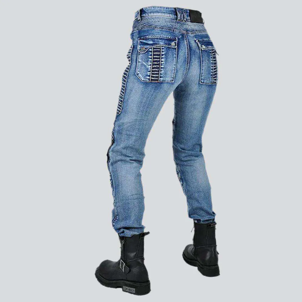 Whiskered men's biker jeans