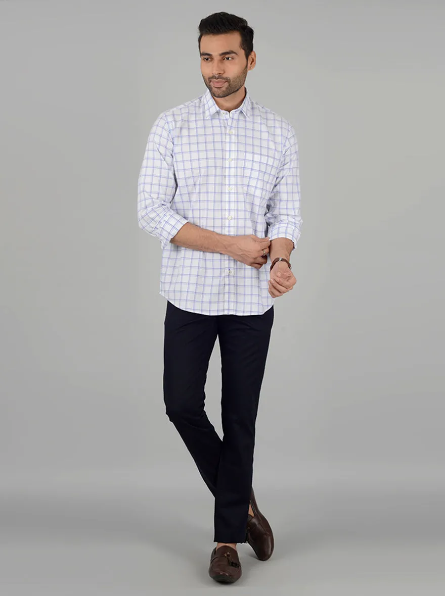 White and Blue Checked Slim Fit Casual Shirt | Greenfibre