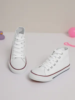 White Canvas High Ankle Stylish Lace-Up Sneakers For Kids-Unisex (TC-LKCAN4-WHT)