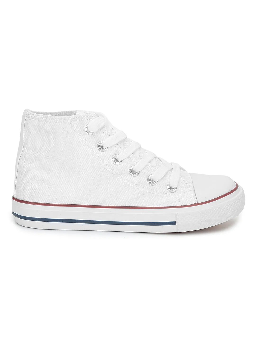 White Canvas High Ankle Stylish Lace-Up Sneakers For Kids-Unisex (TC-LKCAN4-WHT)