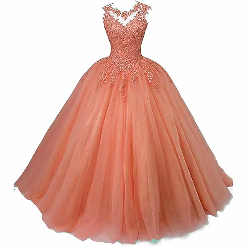 Women Beaded Lace Quinceanera Dresses Sweet 16 Appliques Prom Ball Gown