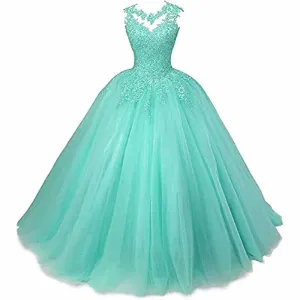 Women Beaded Lace Quinceanera Dresses Sweet 16 Appliques Prom Ball Gown