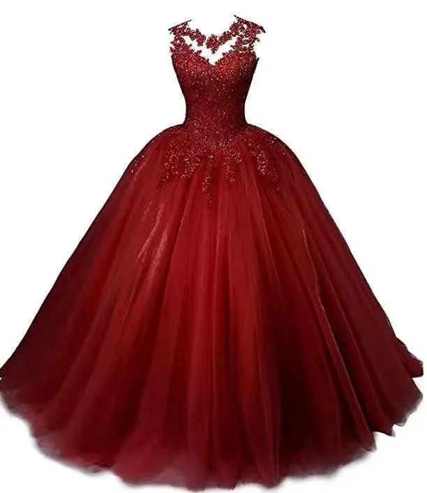 Women Beaded Lace Quinceanera Dresses Sweet 16 Appliques Prom Ball Gown